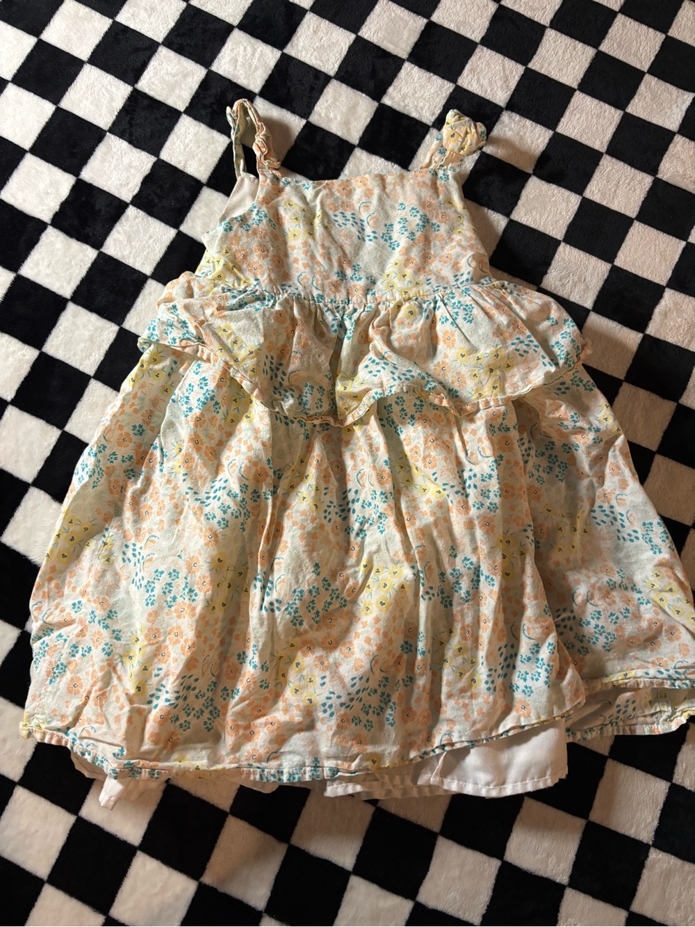 Size 6 Floral Ruffle Summer Dress in Pastel Yellow & Teal